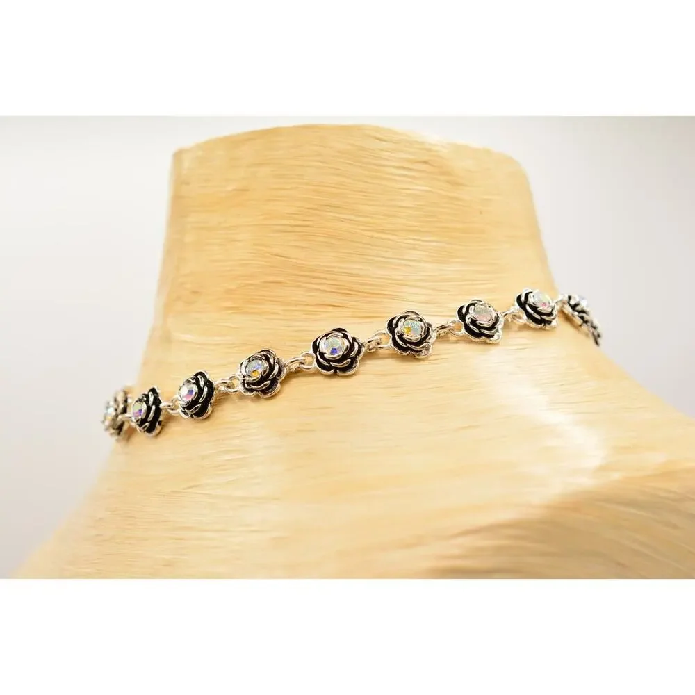 Premier Designs Vintage Choker Necklace Aurora Borealis Rhinestone Crystal 9J